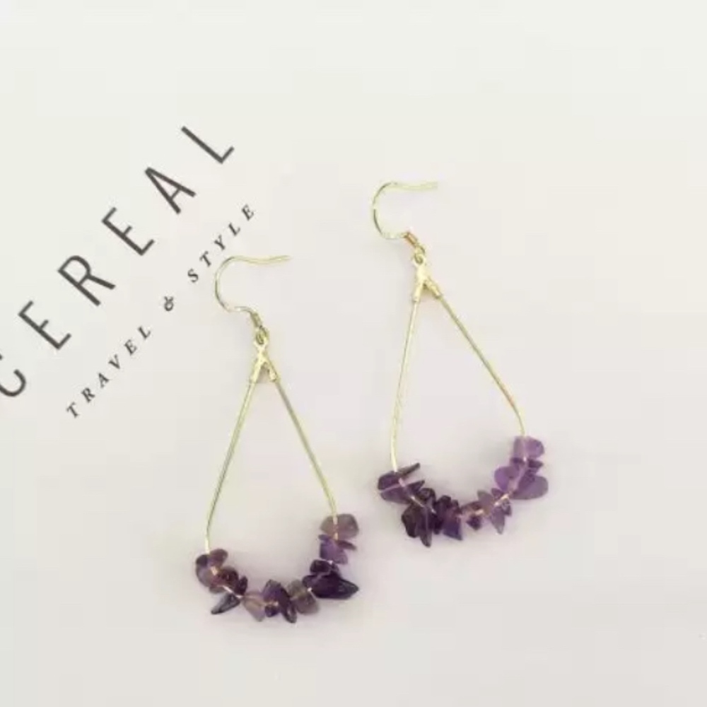 Minimal Amethyst Teardrop 925 Stamped Earrings - Picture 3 of 8